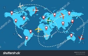 aviao da azul sobre mapa mundial colorido
