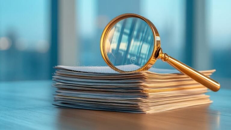 carteira de trabalho com lupa e documentos