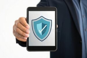 celular protegido por escudo digital brilhante