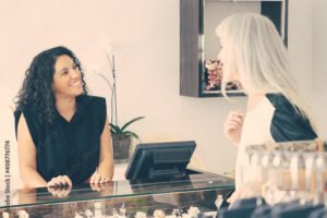 cliente conversando amigavelmente com vendedor