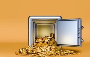 cofre aberto com moedas douradas brilhantes