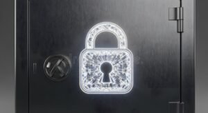 cofre digital com icone de cadeado seguro