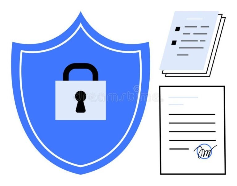 contrato digital com cadeado e icone de protecao