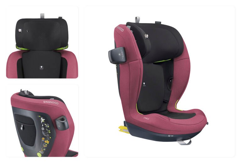 crianca segura segura em cadeirinha colorida