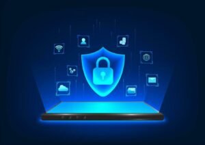 icones de seguranca digital com smartphone bloqueado