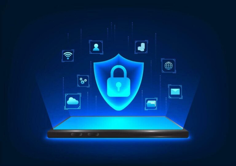 icones de seguranca digital com smartphone bloqueado