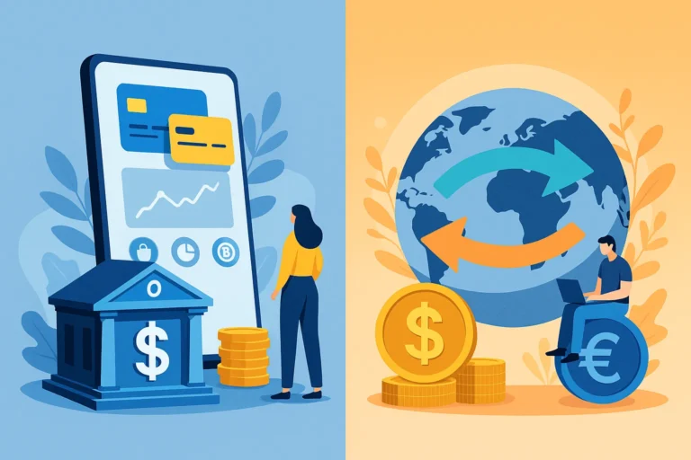 ilustracao comparativa de transferencia bancaria digital