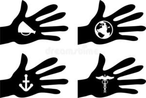 ilustracao simbolica de maos tomando objetos