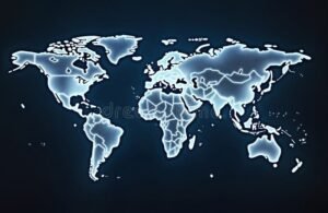 mapa mundi com conexoes digitais destacadas