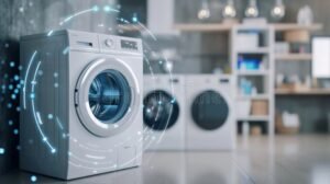 maquina de lavar roupa moderna em ambiente domestico