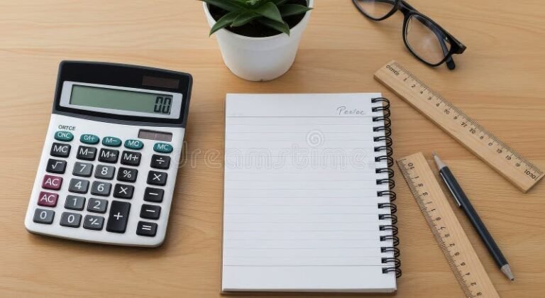 Como Criar uma Tabela para Organizar as Contas do Mês de Forma Prática 10 mesa com calculadora e cadernos organizados