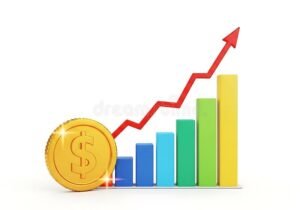 moeda dourada com grafico de barras crescente