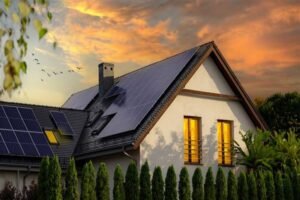 painel solar ao por do sol casas conectadas