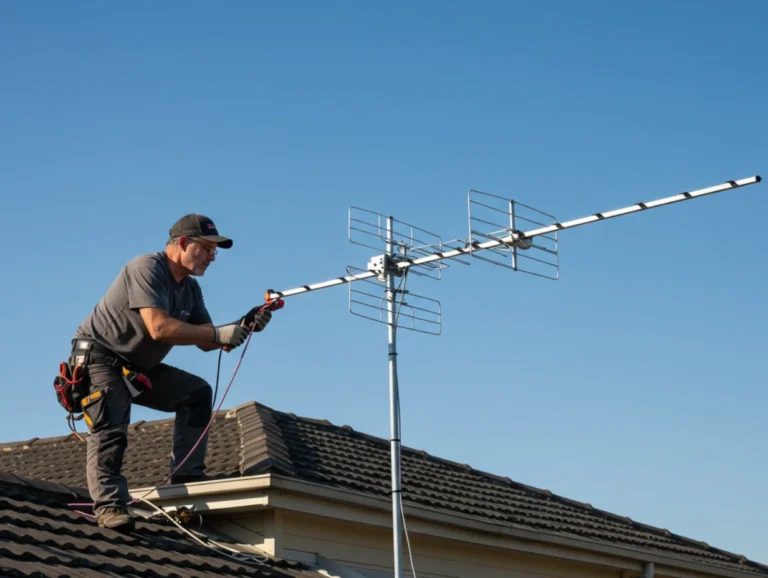 pessoa ajustando antena de tv externa