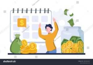 pessoa feliz segurando dinheiro e calendario