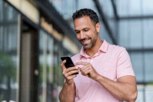 pessoa usando telefone movel sorrindo