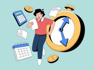 relogio com calendario e documentos financeiros