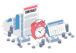 relogio com dinheiro e contrato de trabalho