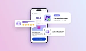 smartphone com aplicativo bancario aberto