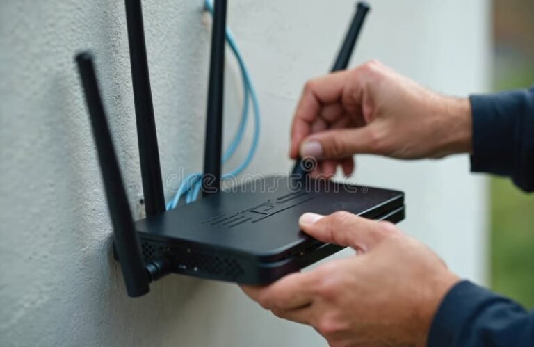 tecnico instalando roteador em casa rapidamente