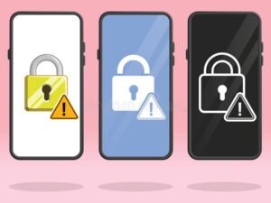 telefone com cadeado e sinal de alerta